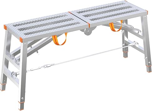 Adjustable Heavy Duty Steel Folding Work Step Ladder with Non Slip Feet Portable Drywall Bench for Cleaning Car Wash and More Multipurpose Scaffolding Equipment for Tower Ladder St
