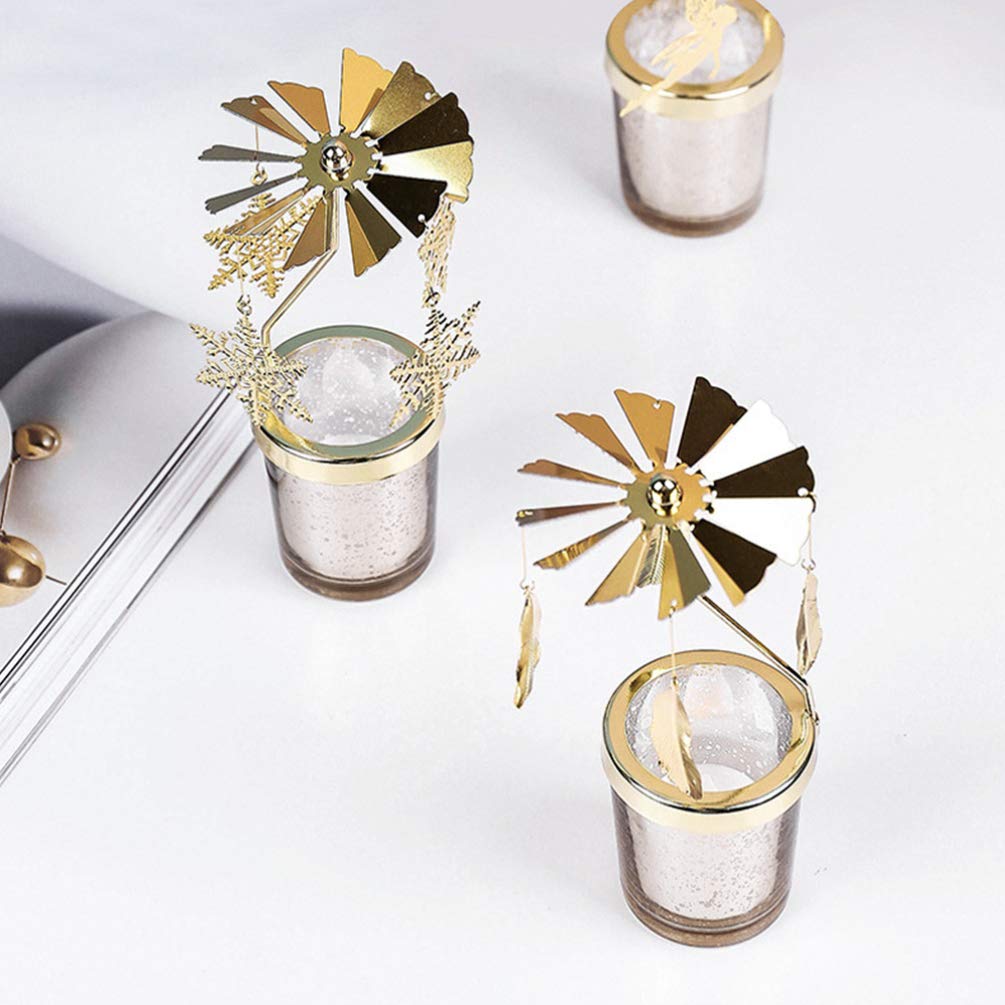 Amosfun Tealight Carousel - Rotating Candle Holder, Gold Metal Finish, Snowflakes, 4 Tea Lights, Christmas Table Votive & Advent Decor - Image 2