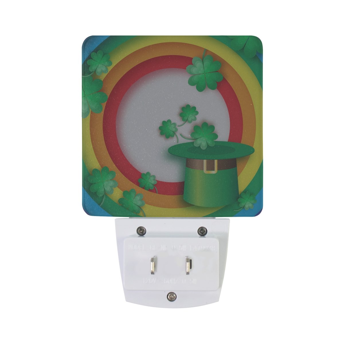 Naanle Set of 2 Rainbow Circle Green Irish Shamrock Magical Four Leaf Clover Leprechaun Hat St. Patrick's Day Auto Sensor LED Dusk to Dawn Night Light Plug in Indoor for Adults