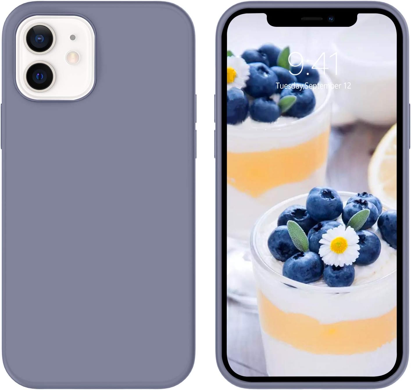 GUAGUA Compatible for iPhone 12/12 Pro Case 6.1" 5G Liquid Silicone Soft Gel Rubber Slim Microfiber Lining Cushion Texture Cover Shockproof Protective Phone Case for iPhone 12 Pro/12 Lavender Gray