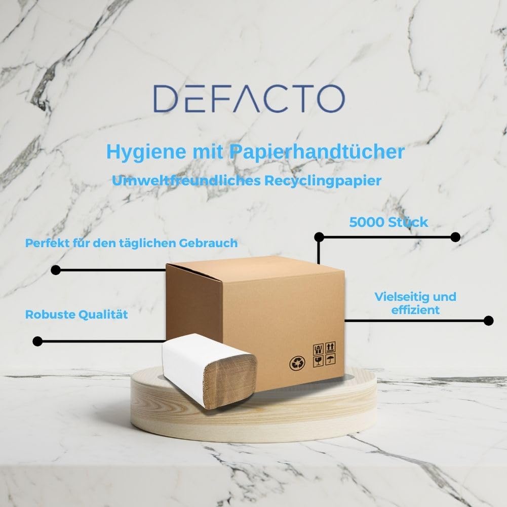 Defacto Papierhandtücher Handtuchpapier, 5000 Stück Zick-Zack 25x23 cm Falthandtücher, Handtücher für Spender 1-Lagig, GRAU