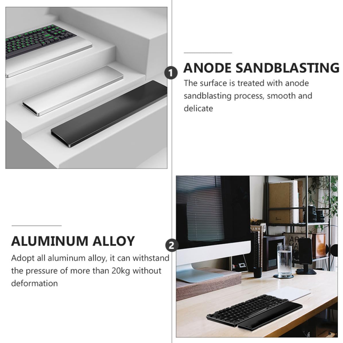 Handgelenkauflage Schwarz 104 Tasten aus Aluminiumlegierung für Tastatur | Mechanische Tastaturen, Glatte Feine Oberfläche, Einfache Montage, Ergonomische Haltung