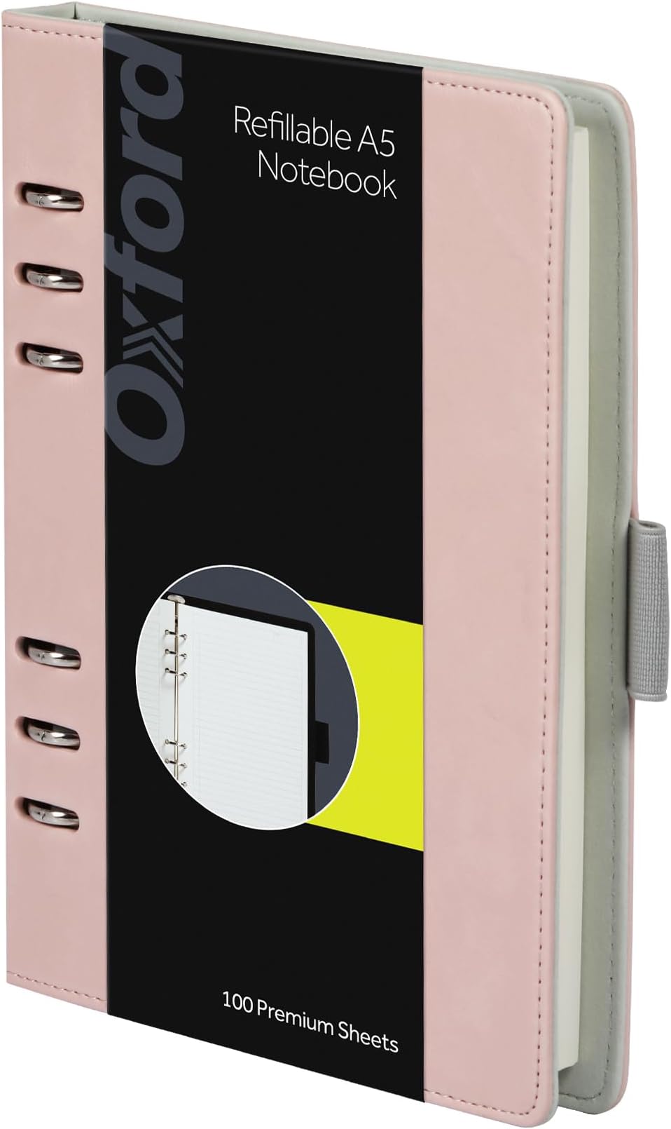 Oxford 6-Ring Professional Notebook, 7 X 22.8 cm, Refillable Notebook, Ivory Paper, 100 Sheets, Blush Pink Faux Leather Cover (90005)
