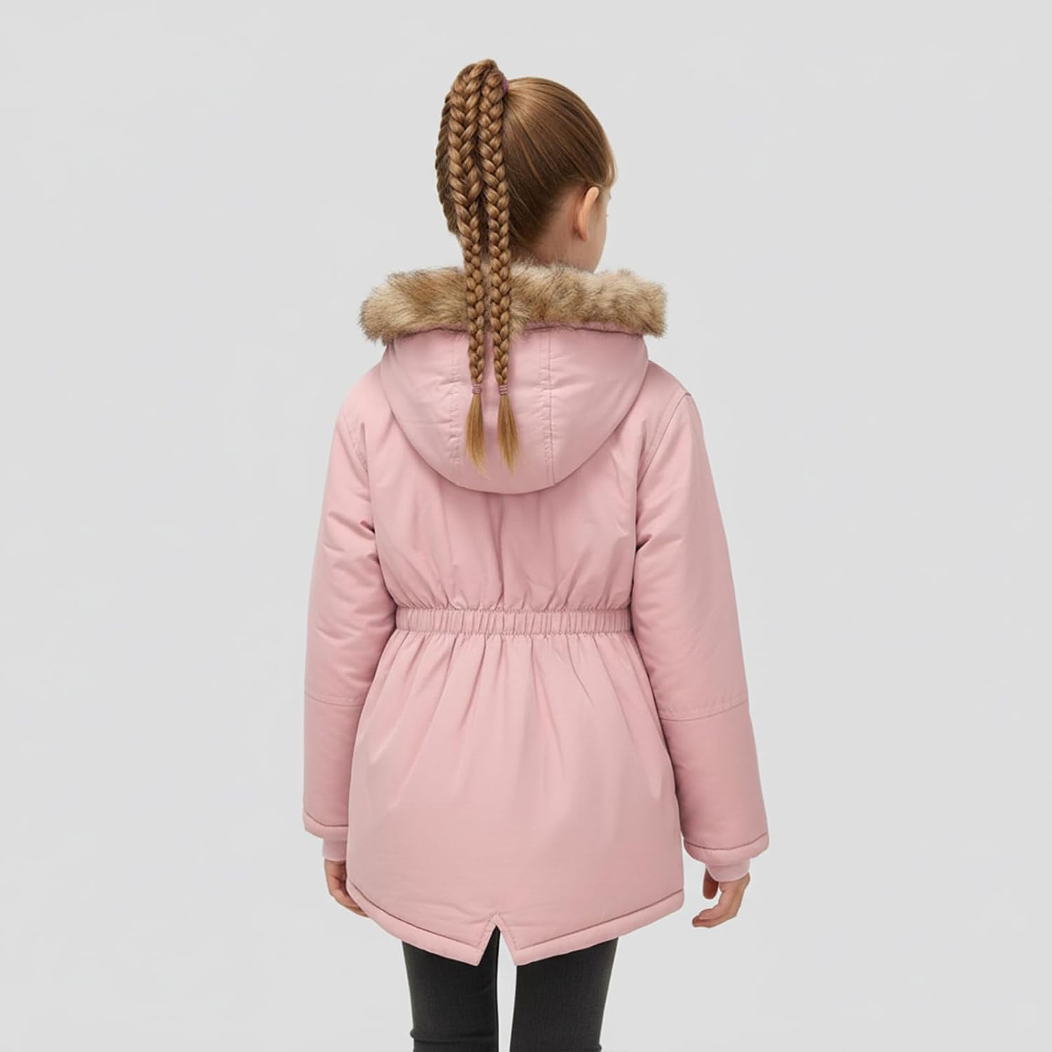 Kids Winter Coat Hooded Fleece Jacket with Faux Fur Lining Windproof Warm Outerwear - Image 4