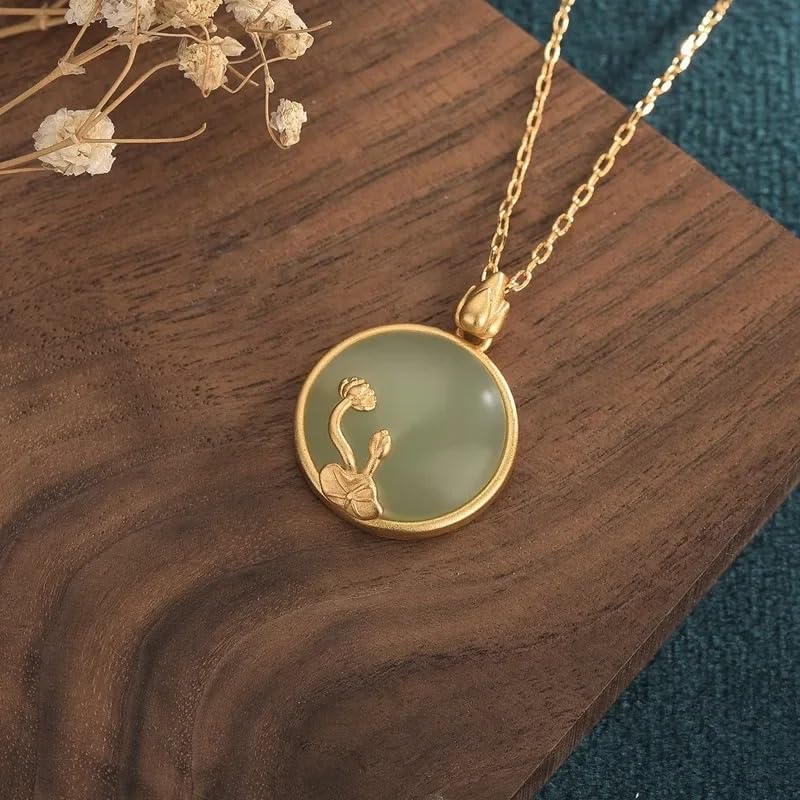 Image of 925 Sterling Silver Lotus Necklace For Women - 14K Gold Filled Lotus Flower Original Pendant Necklaces Lotus Leaf Necklace, Lotus Flower Pendant Necklace, Lotus Flower Necklace