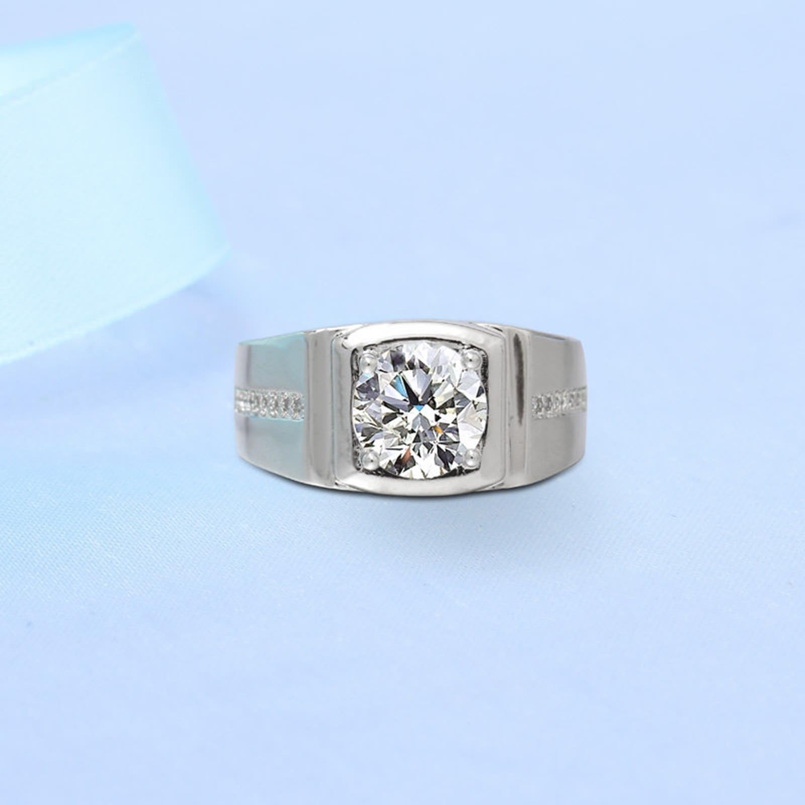 Anillo de eternidad de oro blanco de 14 quilates para hombres, anillo de boda ajustable con sello ancho de 4 puntas redondas de laboratorio de diamantes de laboratorio, oro blanco
