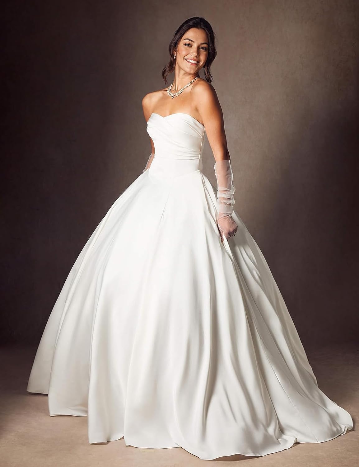Bridal Wedding Dress A-Line Off-The-Shoulder Satin Dress Women's Formal Prom Dress - Image 4