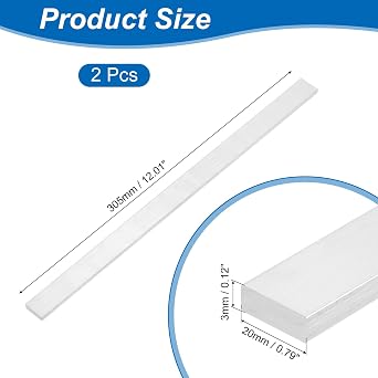 uxcell Square Aluminum Flat Bar, 2Pcs 1/8 Thickness 3/4 Width 12 Length Square 6063 Aluminum Flat Plate, 3 x 20 x 305mm Solid Mill Stock