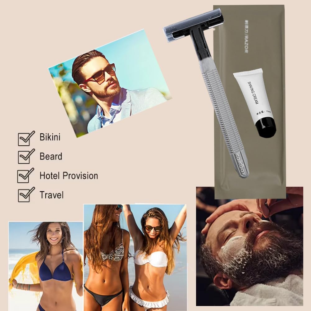 10Pack Luxury Individually Wrapped Travel Hotel Disposable Razors Set With Shave Cream; Sensitive Skin Private Body Razor; Portable Manual Shaving Razor Set for Bathing Hotel Travel, Daily Use