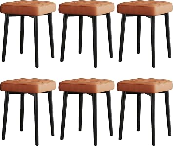 6 Pcs Stackabl Stool, 17.7-Inch Height Bar Stools with Square Top, Portable Backless Dining Stools(Green,Gold Leg)