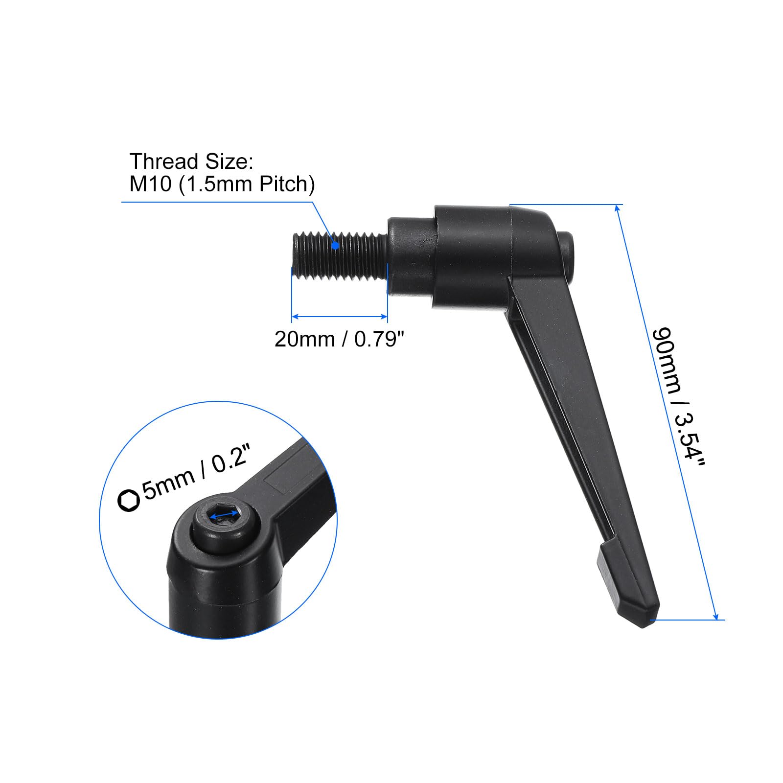 QUARKZMAN Manopole per Leva di Serraggio M10 x 20 mm Acciaio al Carbonio Nero