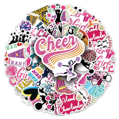 Cheerleading Stickers Decorations DIY 50PCs Sports Game Cheer Stickers for Laptop Hydro Flask Water Bottle Waterproof Vinyl Decals for Cheerleaders Girls as Gifts (Cheerleader)