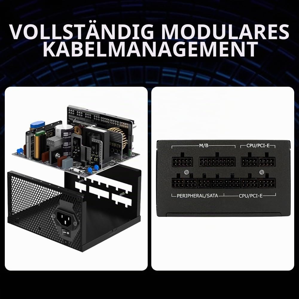 LC-POWER LC1000M V3.0 1000W ATX 3.0 PC-Netzteil – 80+ Gold Vollmodular – PCIe 5.0 12VHPWR – Super Silent 135mm Lüfter – für Gaming-PC & Workstation
