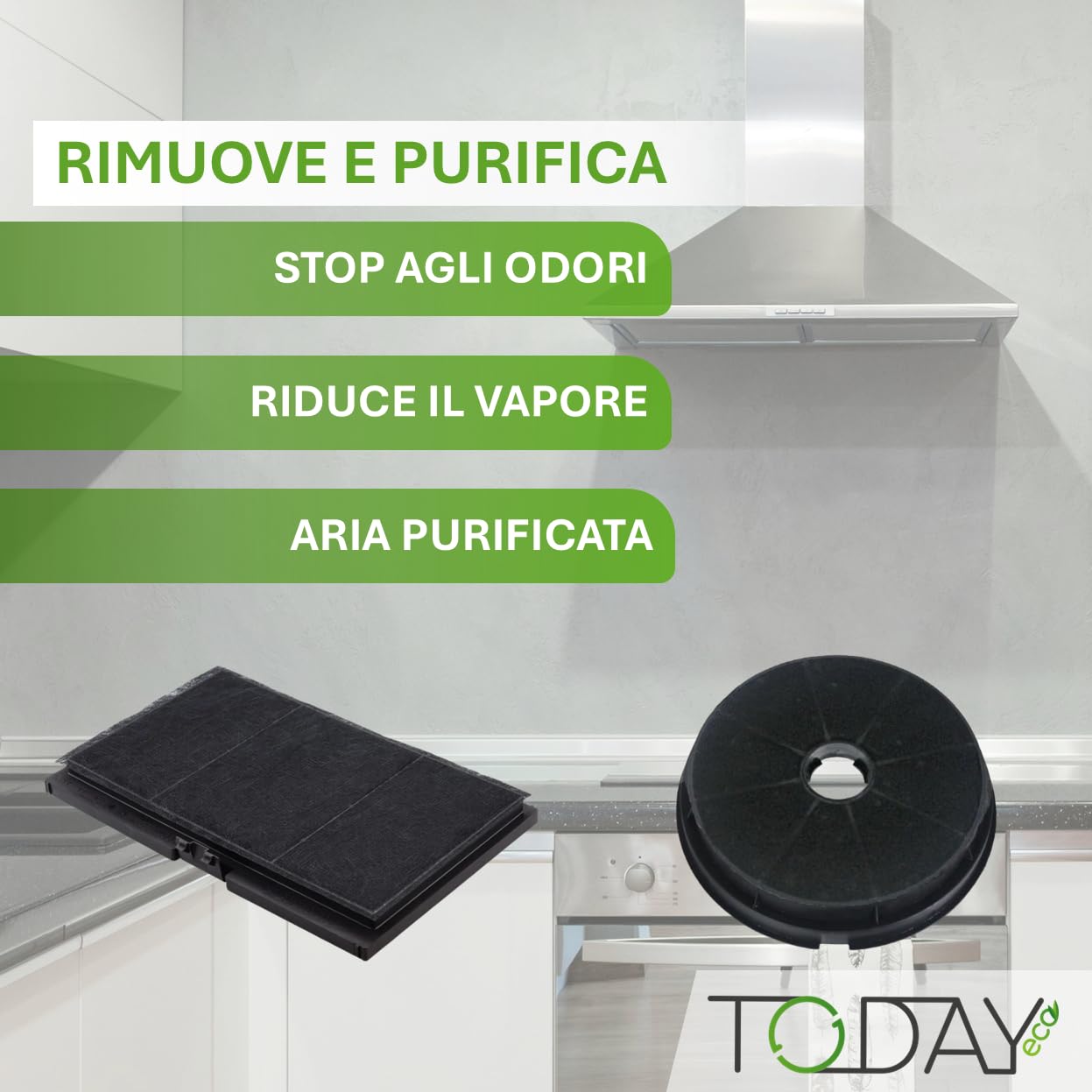 Today – Filtro Universale ai Carboni Attivi per Cappe da Cucina 40x100 cm – Ritagliabile, Antiodore, Trattiene Grasso e Umidità – Made in Italy