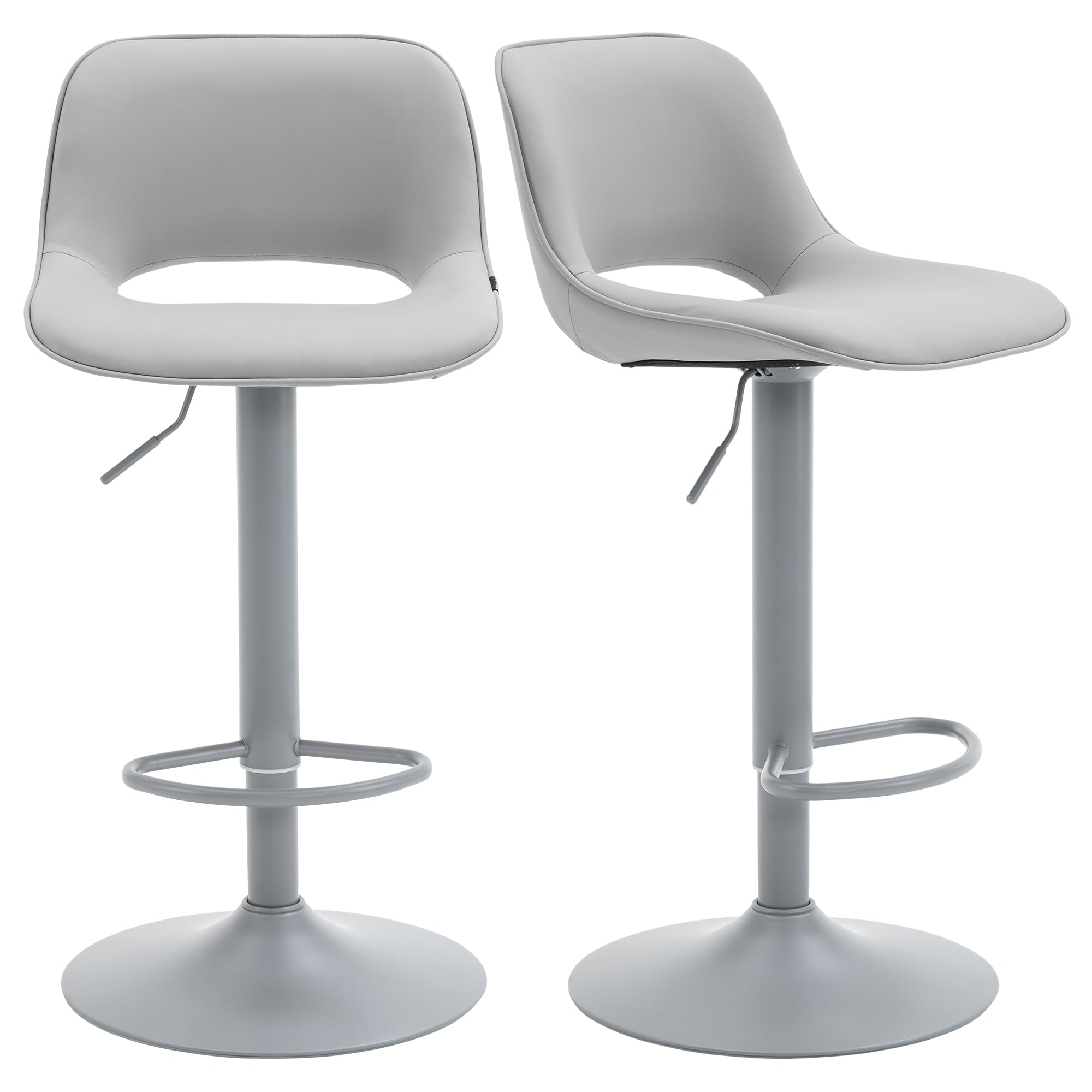 YOUNIKE Taburetes de Bar Juego de 2 Giratorios con Altura Ajustable, Taburetes de Cocina con Acolchado Suave, Taburetes de Mostrador con Respaldo Hueco, Taburete Alta de Bar, Todo Gris