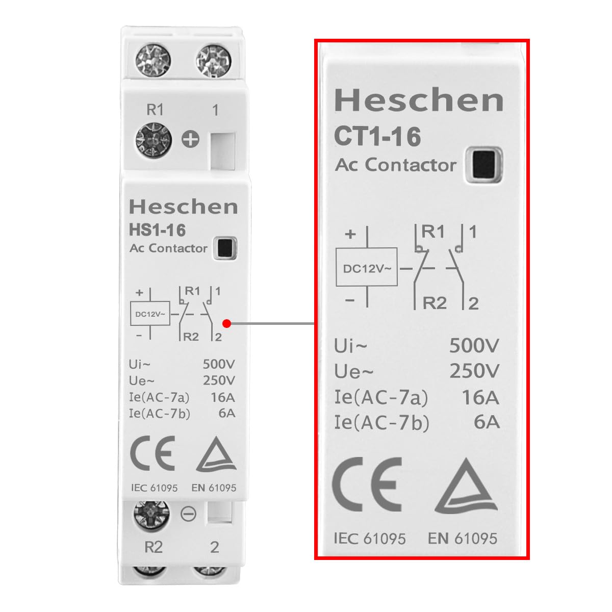 Heschen Contactor De CA Para El Hogar, HS1-16, Ie 16A, 2 Polos, 1NO 1NC