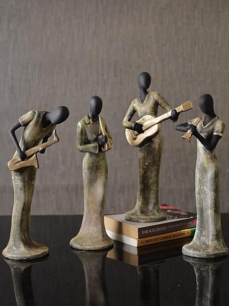 TIED RIBBONS Set of 4 Musical Ladies Playing Instrument Statues Showpiece Collectible Figurines for Home DecorWall Shelf Table Office Living Room Decoration Item (Polyresin, 34 cm Each)