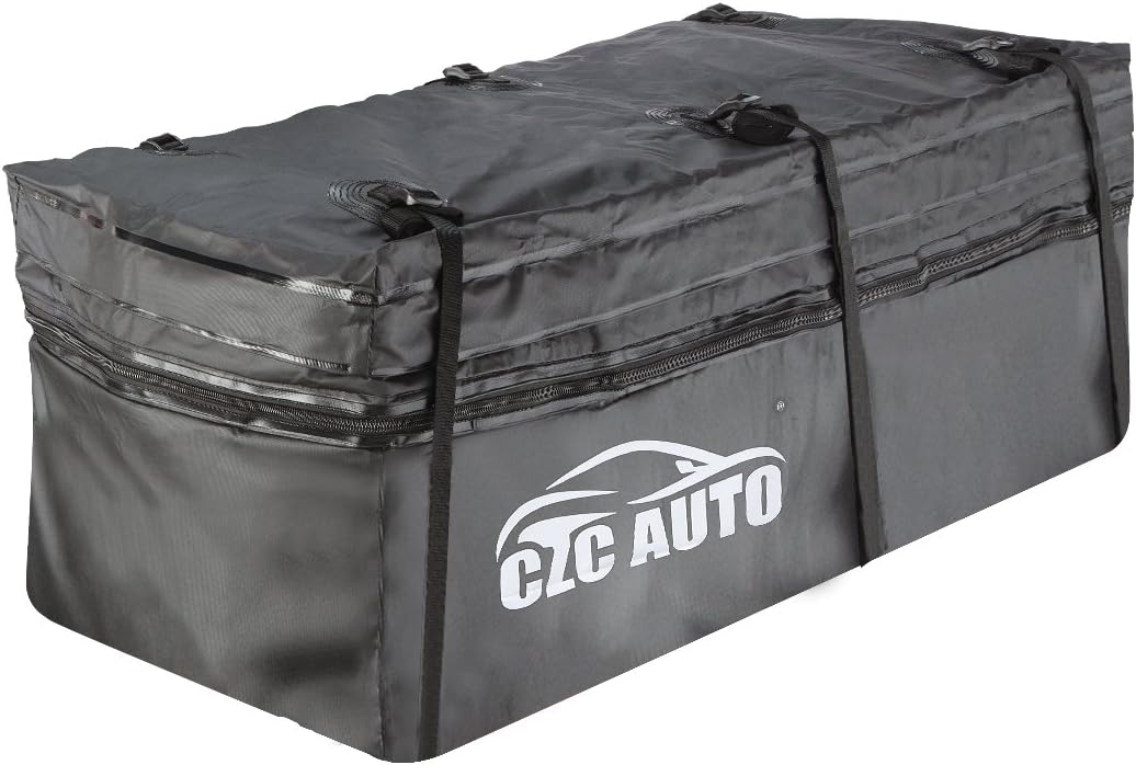 Expandable Hitch Cargo Carrier Bag 9.5 cu. ft Extends to 11.6 cu. ft, Waterproof/Rainproof/Weatherproof, for Car Truck SUV Vans' Hitch Trays Hitch Baskets, Safe Steady Durable Soft Black