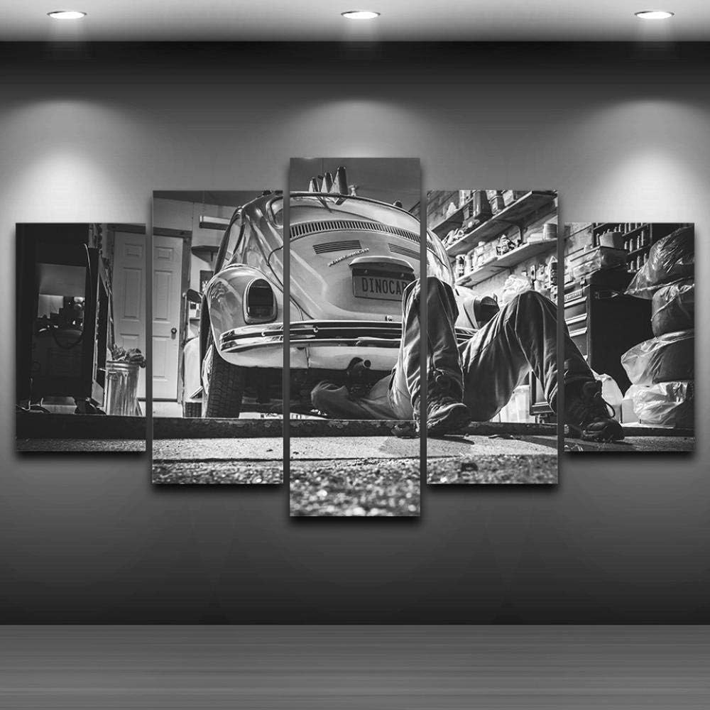 BAOJIAN5 Canvas Painting Pictures HD Print Canvas Oil Painting Wall Art 5 Panel Old Car Repairing Landscape Poster Living Room Decor PENGDA Painting on Canvas