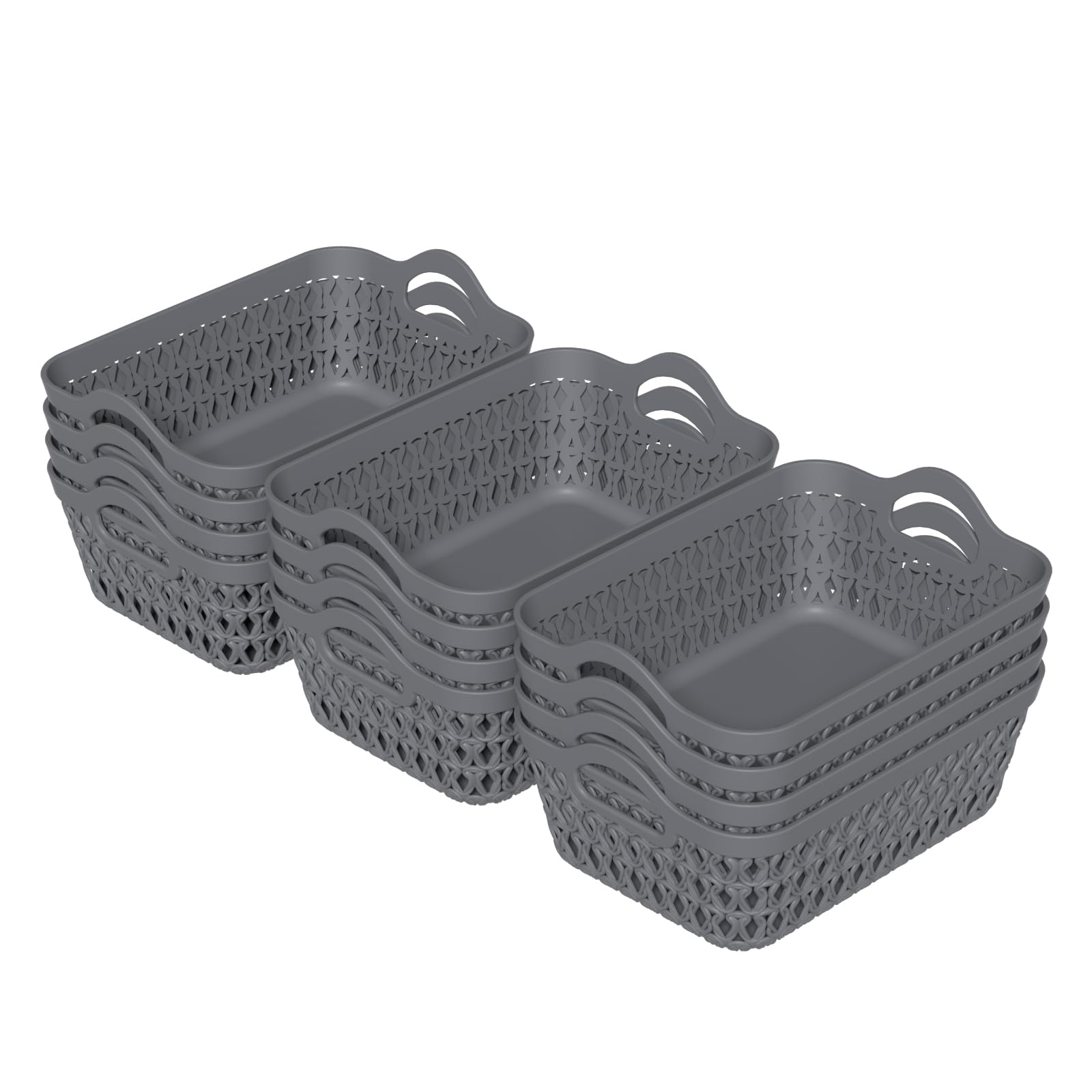 Lesbye Grey Set Of 12 Mini Plastic Storage Basket Tray, Small Desktop Baskets Tray,