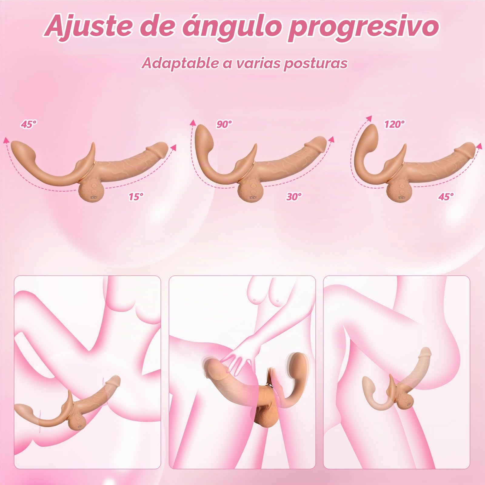 Strapon Doble Dildo Realista, Double Dildo Arnés Para Mujeres 9 Modos de Vibración Y 9 de Empuje G Point Anal Stimulator Silicone Dildos Sex Toy Para Hombres Y Parejas (Empuje)