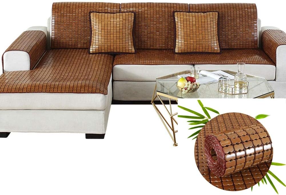 Sectional Couch Cover,Bamboo Sofa Cushion Non-Slip Fabric Summer Sofa Cushion Smooth Breathable Easy to Clean, Custom Size (Color : Brown, Size : 50x100CM)