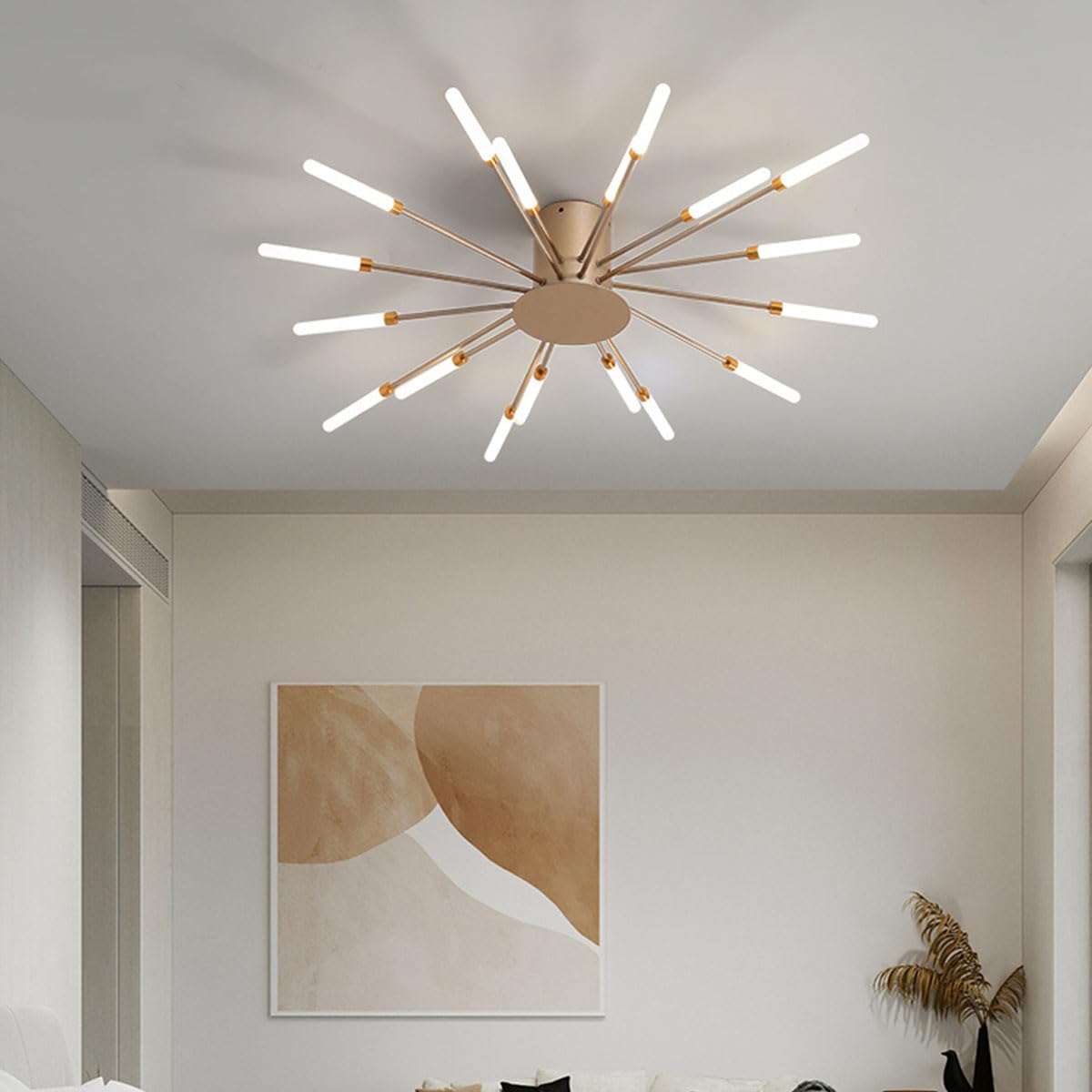 SYAXVOM Modern Dimmable Ceiling Light 42 Heads Acrylic Chandelier for Dining Bedroom & Living Room 3000-6000K Adjustable Fireworks Design (Gold 18 Lamp Heads)