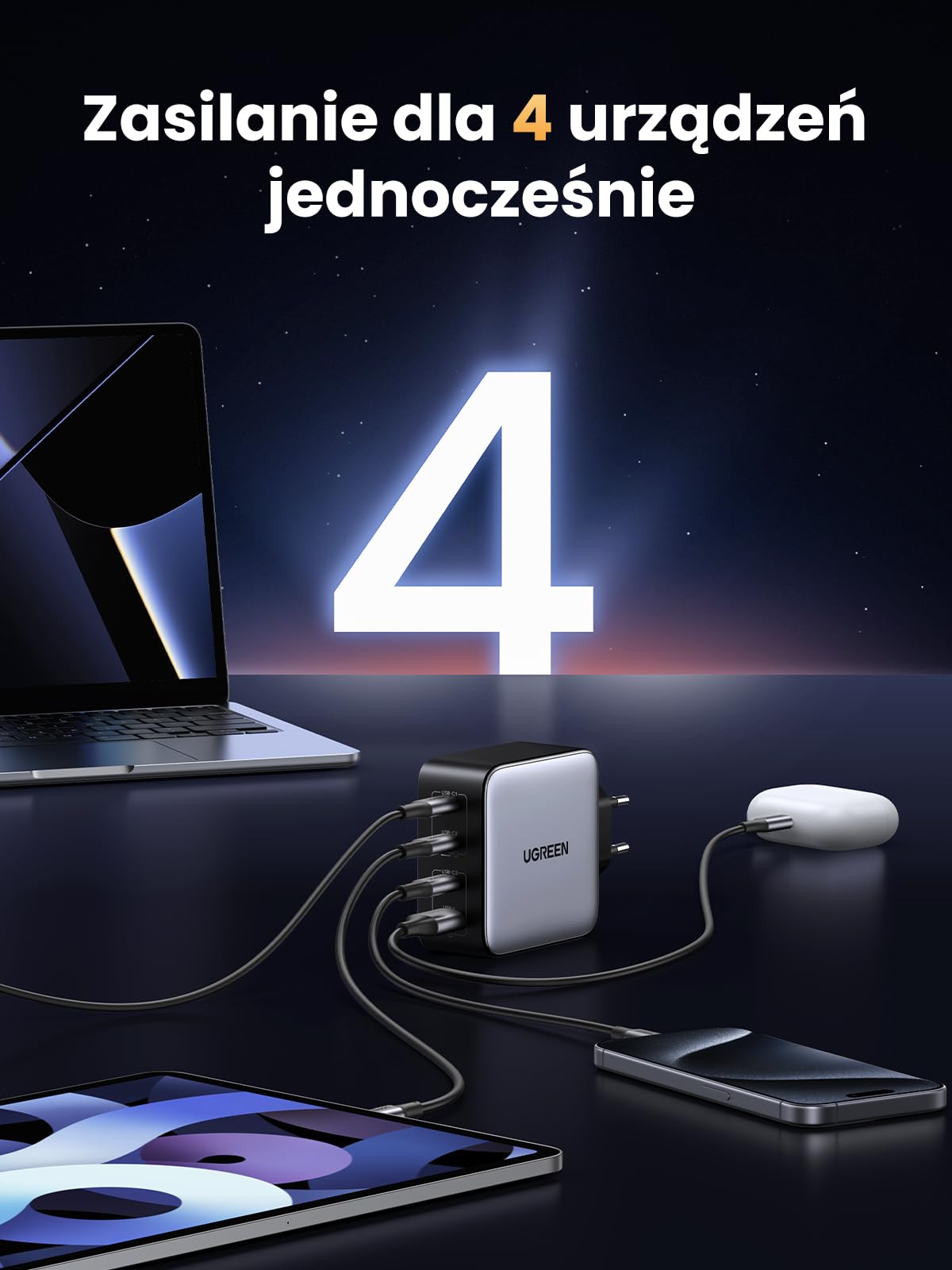 UGREEN Nexode Ładowarka 100 W USB-C, 4 porty, ładowarka GaN, ładowarka do laptopa