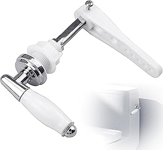 Ceramic Toilet Flush Handle, Traditional Victorian Elegant Style Universal Toilet Cistern Lever Flush Replacement Kit Chrome Plated Metal Strong Durable Cistern Lever Handle Accessories for Home Hotel