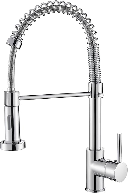 Cobbe Kitchen Sink Mixer Tap, Spring Kitchen Faucet with Pull Down Sprayer, 2 Spray Modes High Arc Single Handle Lever Kitchen Tap (Chrome), KC05T021