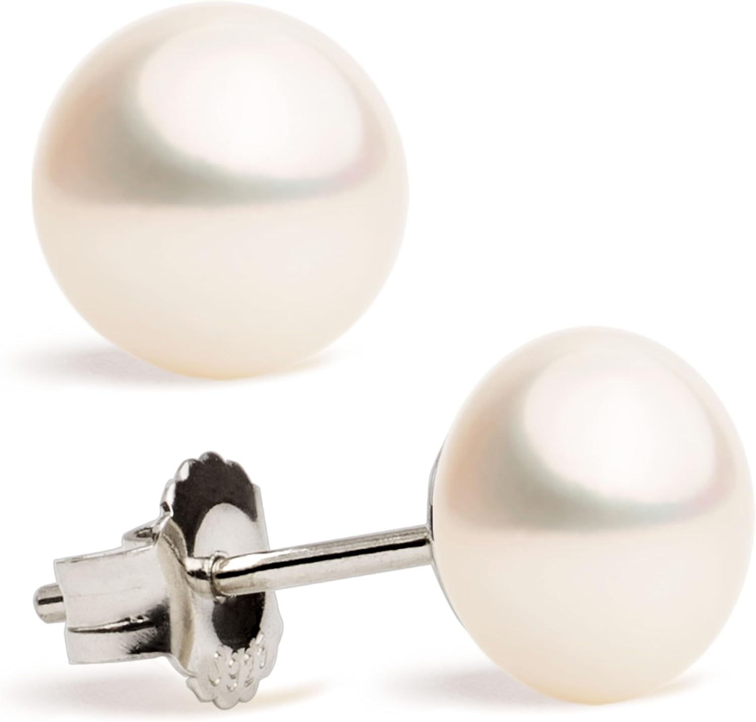 Women Pearl Earrings Freshwater Cultured Pearls Secret & You | Button High, Near Round Pearls | 925 Sterling Silver mounts | Available in five sizes from 6-6.5 mm to 10-10.5 mm