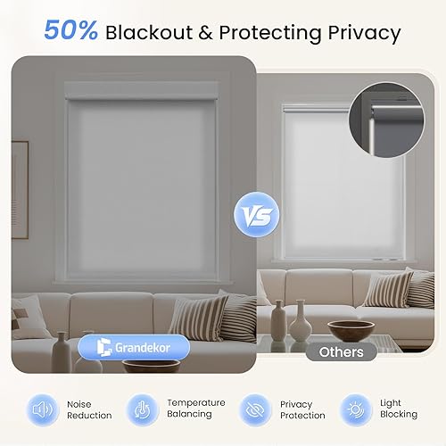 Miniatura 7 de Grandekor Persianas enrollables sin cordón para ventanas sin taladro, sin herramientas, filtran la luz, protección UV, persianas personalizadas para