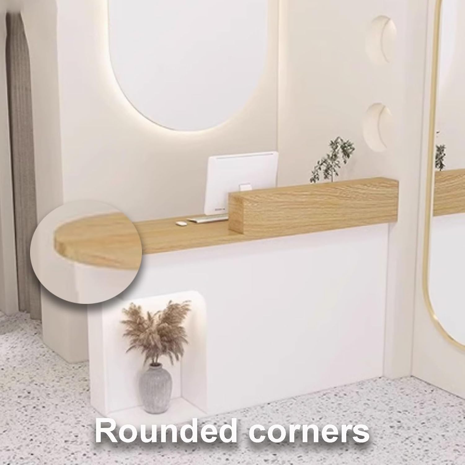 Reception Desk Counter Table, Modern Reception Standing Counter, Front Desk Reception, Office Counter Table Engineered Wood with Light Strips for Company, Lobby or Beauty Salons(Natural+beige,