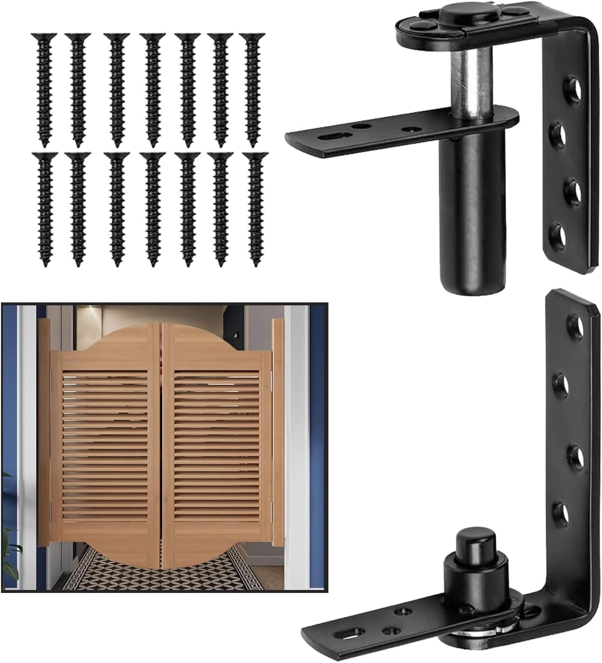 2PCS 304 Stainless Steel Saloon Door Hinges - Closing Dual Swing Hinge Kit for Double Swinging Cafe/Bar Doors (180 Degree Rotation Black)