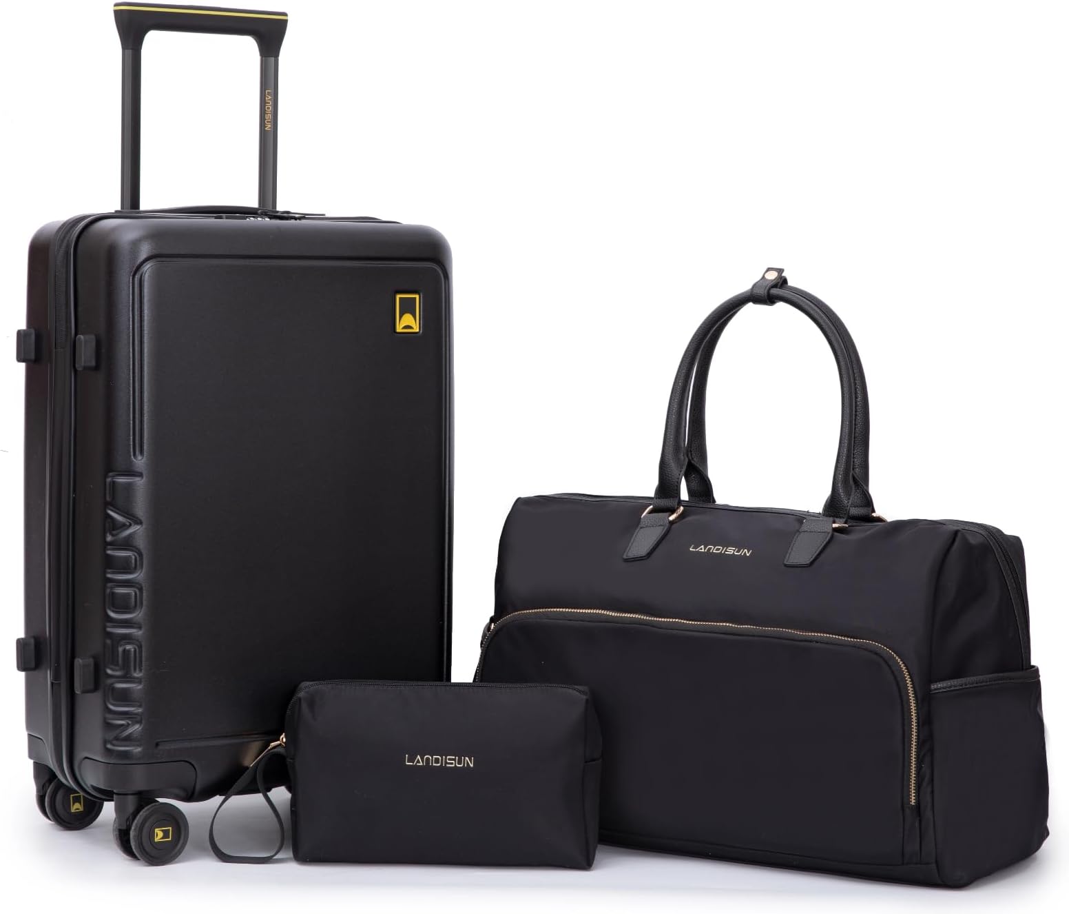 Luggage Sets 3 Piece,Carry On Luggage 20 Inch With Spinner Wheels,PC Hardside Suitcase Set with TSA Lock,Durable Carry On Suitcase With Travel Backpack for Men Women, 20/DP/TB, Carry-on 20-inch, Blakc