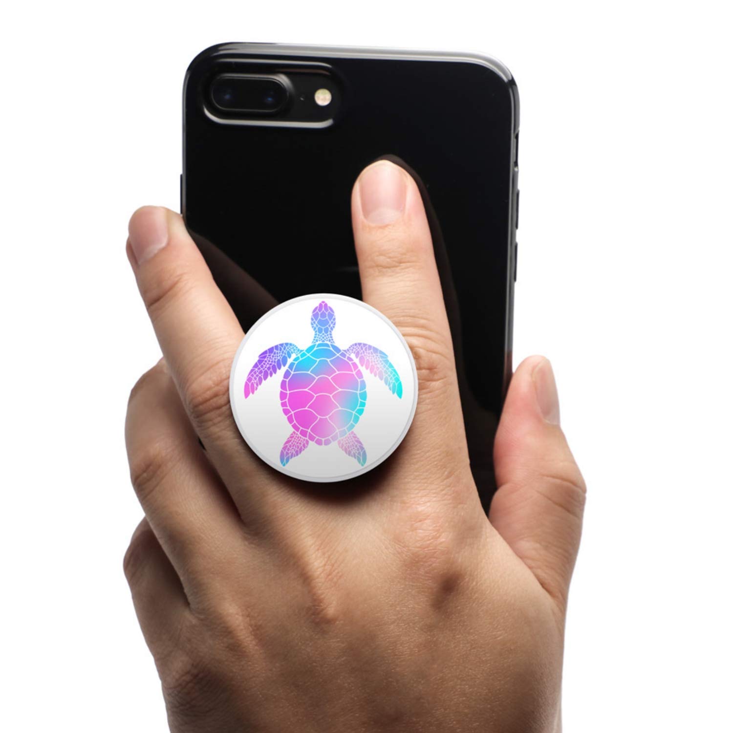 Magnet collapsible phone grip, stand, holder-Flexible soft middle section allowing for a comfortable fit. Cell phone Grips By CoolGrips with Airpop-Magnetic Phone Grip with Metal Mounting Plate Turtle