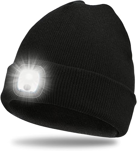 PINNKL Gorro con luz para hombre, recargable por USB, manos libres, LED, faro de invierno, luz negra