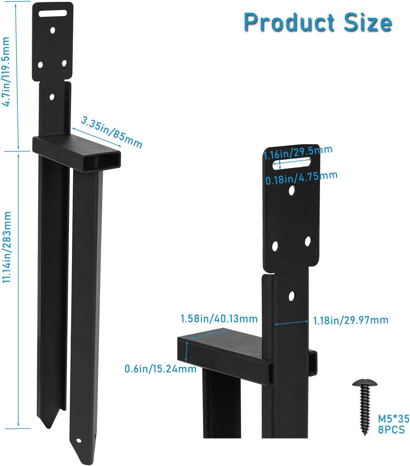 2PCS Ground Anchors, Fence Post Repair Kit, One-Piece Anchor Stakes with L Brackets for Tent, Wooden Posts