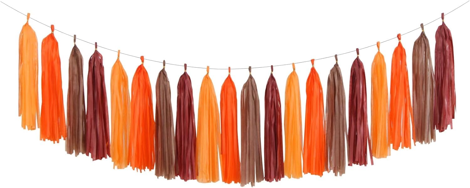 Sponsored Ad – Brown Burgundy Orange Party-Decorations Tassel-Garland - 20pcs Fall Autumn Thanksgiving Harvest Tassels, Rustic Boho Wedding Birthday Baby Shower Decor
