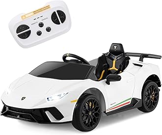 COSTWAY 12V Kids Electric Ride on Car with Remote Control, LED Lights, MP3, Music, Horn, Soft Start & Spring Shock Absorbers, Licensed Lamborghini Battery Powered Toy Vehicle for Boys Girls (White)