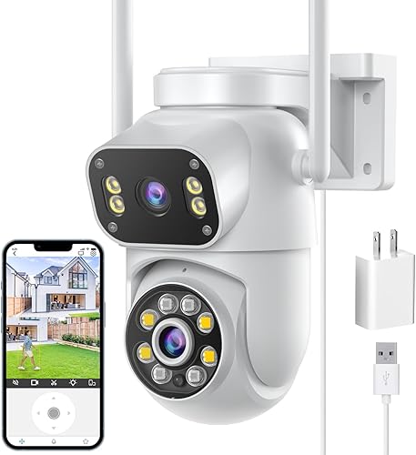 Cámara de seguridad inalámbrica de doble lente de vigilancia para exteriores e interiores, cámara PTZ WiFi de 2.4 GHz para seguridad del hogar,