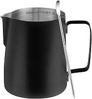 Vista 8 de Jarra espumadora de leche, taza espumadora de leche de 12 onzas con escala clara, accesorios de máquina de espresso capuchino de acero inoxidable