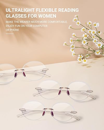 Miniatura 2 de TERAISE Gafas de lectura sin montura para mujer, paquete de 3 lentes de lectura con bloqueo de luz azul, lector ultraligero sin marco