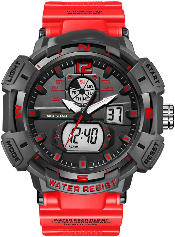 メンズアウトドアスポーツウォッチ多機能デジタルledミリタリーデュアルタイムバックライトストップウォッチ防水腕時計puバンドを持つ男性のための時計 新着