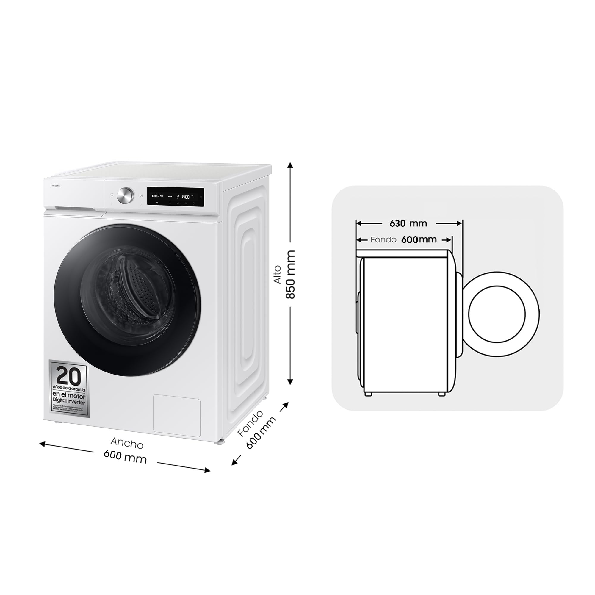 Samsung WW90DB7U94GEU3 AI EcoBubble Waschmaschine, 11 kg, Energieeffizienz A-20%, Super Speed 39, Dampf, Weiß