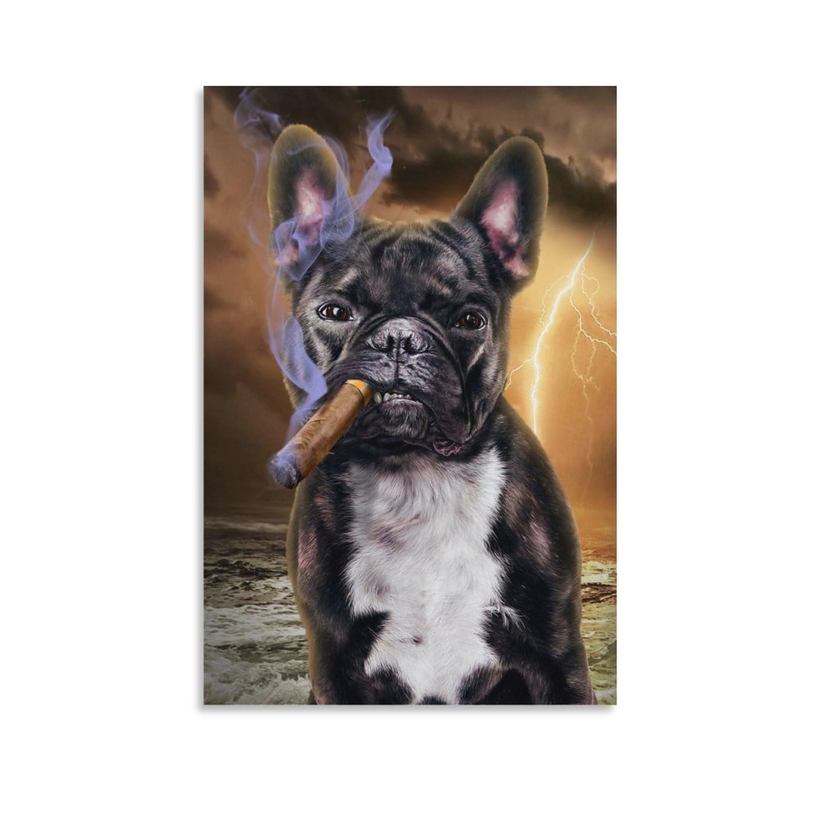 Thcbme French Bulldog with Thunder And Lightning Poster Decorative Painting Bathroom Decor Living Room Canvas Wall Art UnFramed,16x24inch(40x60cm)
