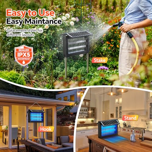 Image of Solar Bug Zapper Dual Solar Panels, 4500V Mosquito Zapper Fly Traps Outdoor | Waterproof, Auto Mode, Portable & Cordless & Rechargeable Design, 1 /2 Acre Coverage, Ideal for Patio Yard Camping Garden Pool