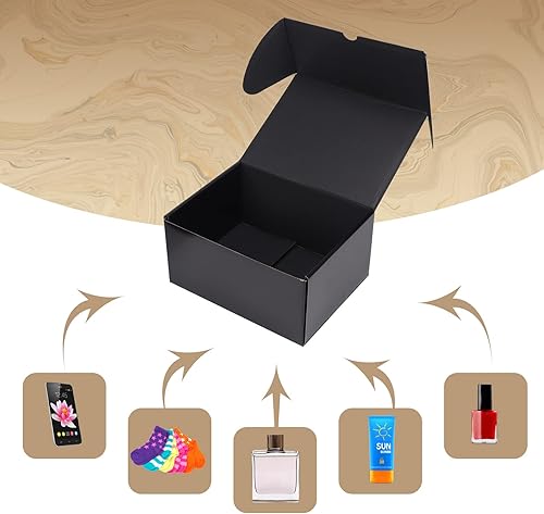 Miniatura 5 de ZBEIVAN Cajas de envío pequeñas negras de 8 x 6 x 4, 20 paquetes de cajas de cartón corrugado para embalaje de regalos de pequeñas empresas con tapas