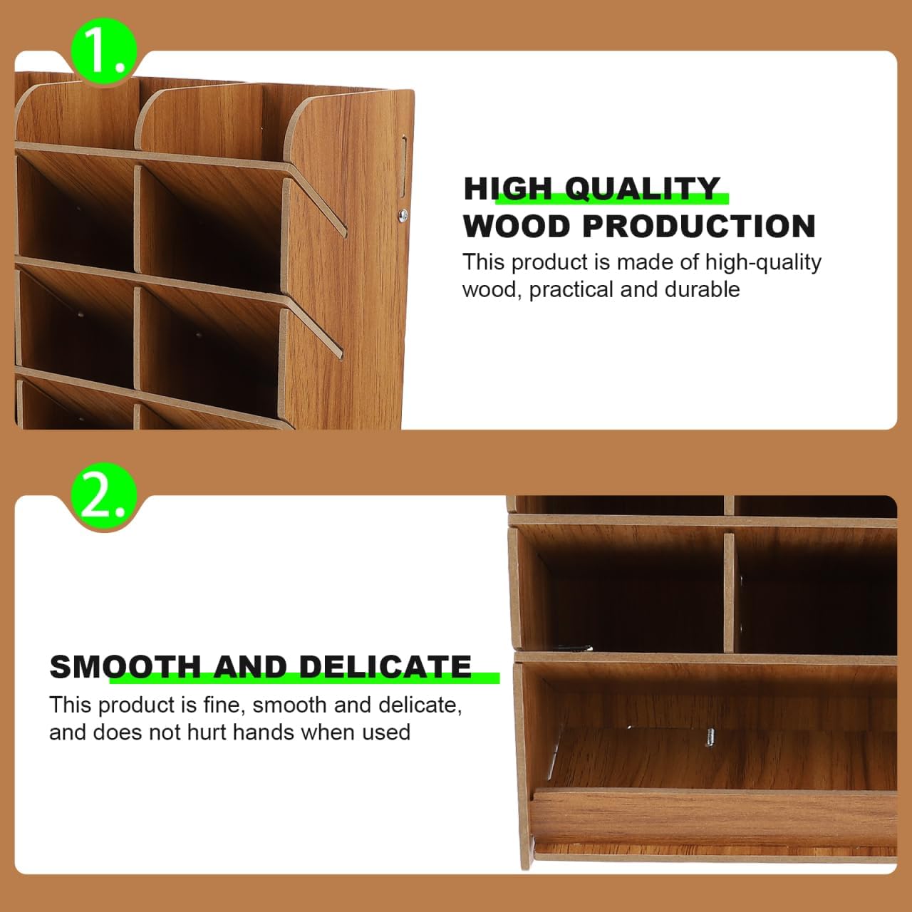 Ciieeo Multi-Grid Pen Box 10.03X8.26X3.62 Inch Wooden Office Pencil Holder Storage Box Organizer for Desk Markers Pens and Pencils