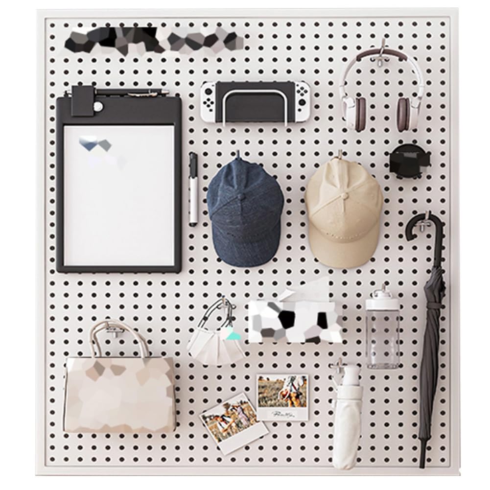 Zestaw organizerów ściennych Pegboard, metalowy panel ścienny Pegboard z 10 haczykami (biały 100x60cm)